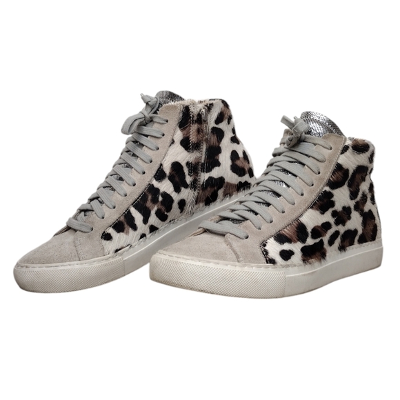 P448 John Y2K Calf Hair Leopard Side Zipper Lace Up High Top Sneakers Sz 6 - Picture 1 of 15